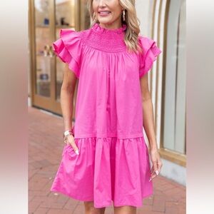 Pinch Pink Smocked Ruffle Sleeve Dress